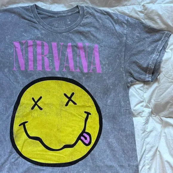 Nirvana smiley graphic band tee XL casual cotton alt grunge short sleeve emo - Picture 3 of 8